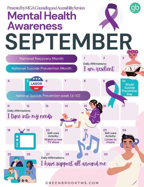 September mental health awareness calendar. 